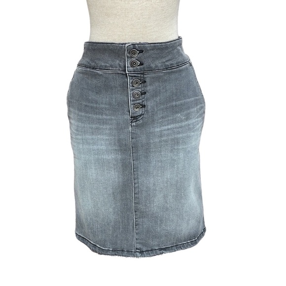 PrAna Jean Skirt Grey Denim Pencil Straight Button Fly Size 2 - Picture 1 of 13
